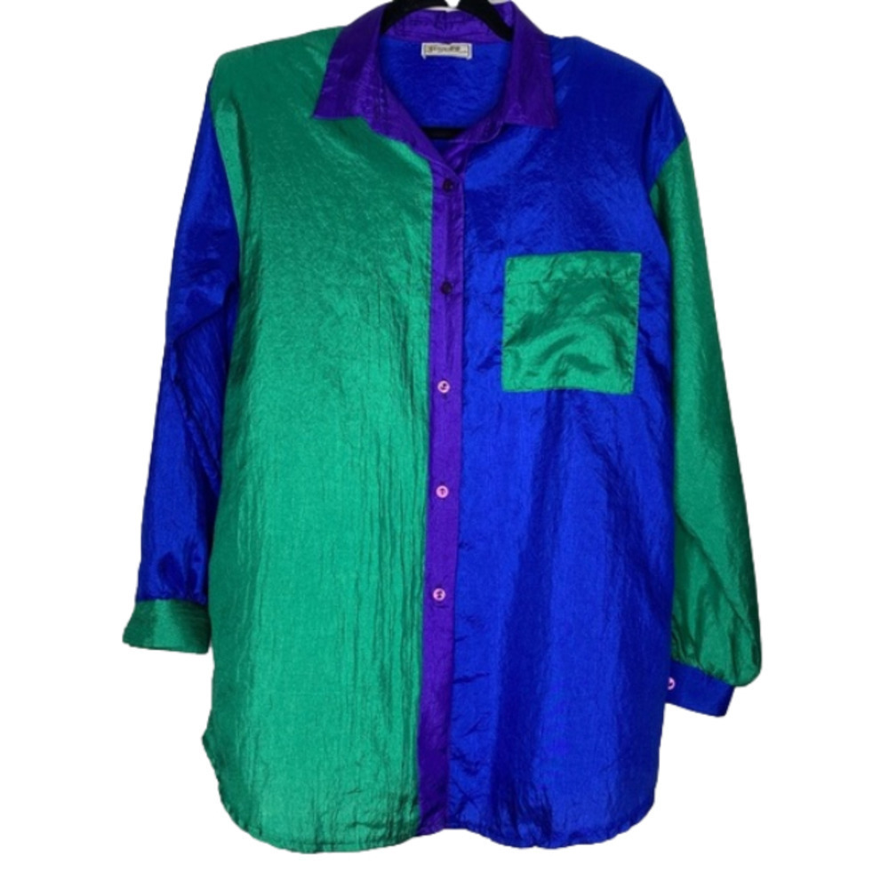VINTAGE 1980s Colorblock Button Up by Jozell - size Large, L - 100% polyester